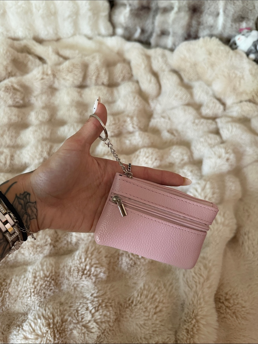 Pink Leatherette Keychain Card Wallet